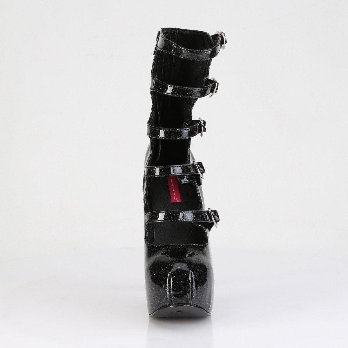 Bordello Teeze-23 B - Shiny Black Platform High-Heel Pumps With Straps