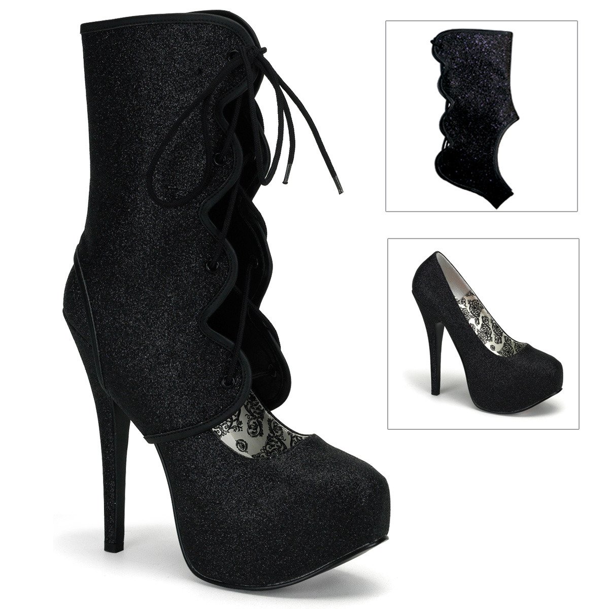 Bordello Teeze-31G B - Black Platform High-Heel Heels