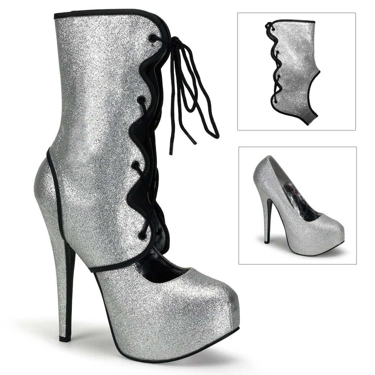 Bordello Teeze-31G S - Silver Platform High-Heel Heels