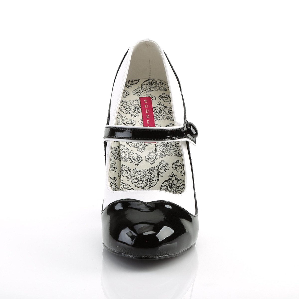 Bordello Tempt-07 BW/PU - Black High-Heel Single Sole Pumps With Straps