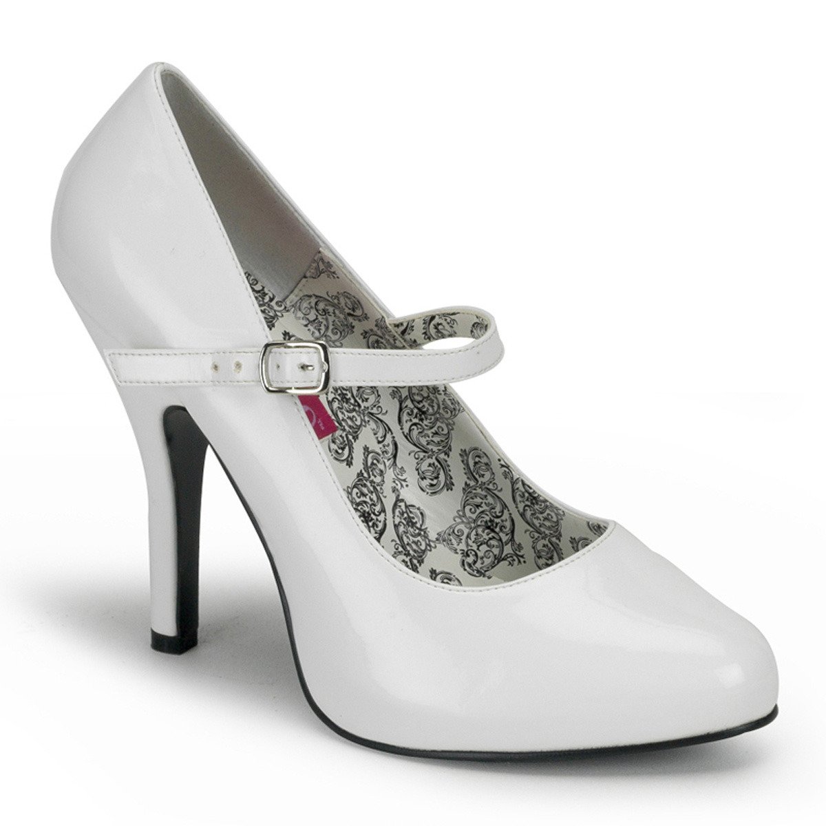Bordello Tempt-35 W - Shiny White High-Heel Single Sole Pumps With Straps