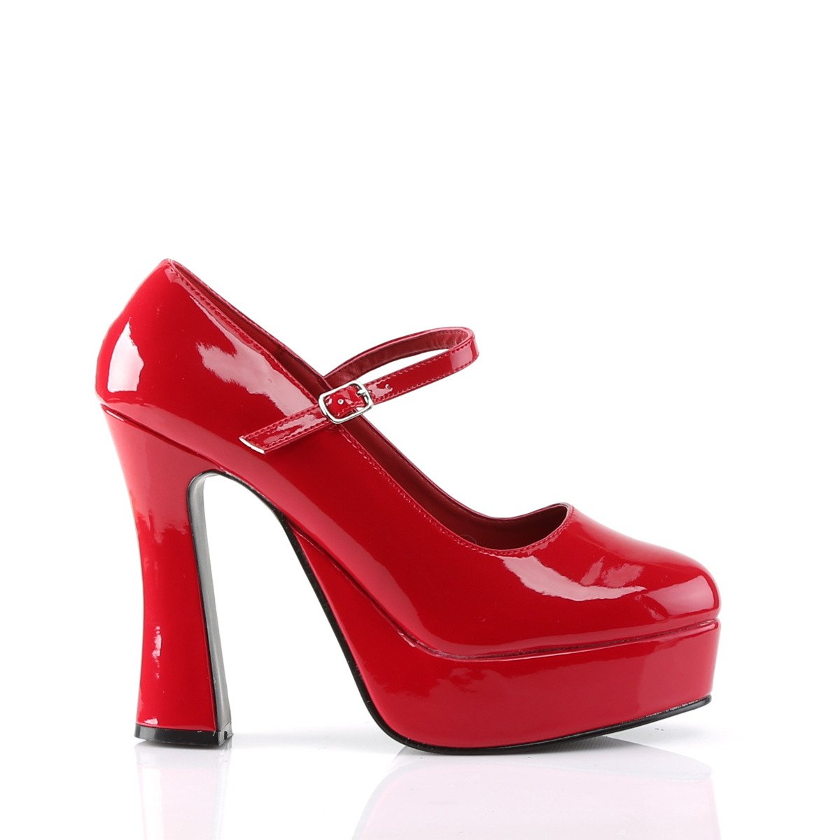 Demonia Dolly-50 R - Shiny Red Platform High-Heel Pumps With Straps