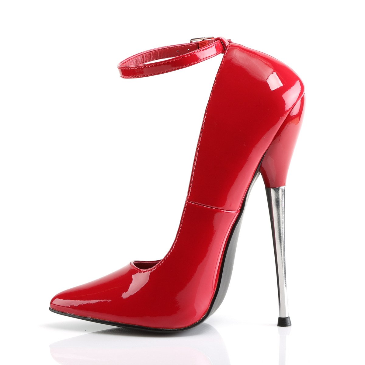 Devious Dagger-12 R - Shiny Red High-Heel Single Sole Pumps With Straps