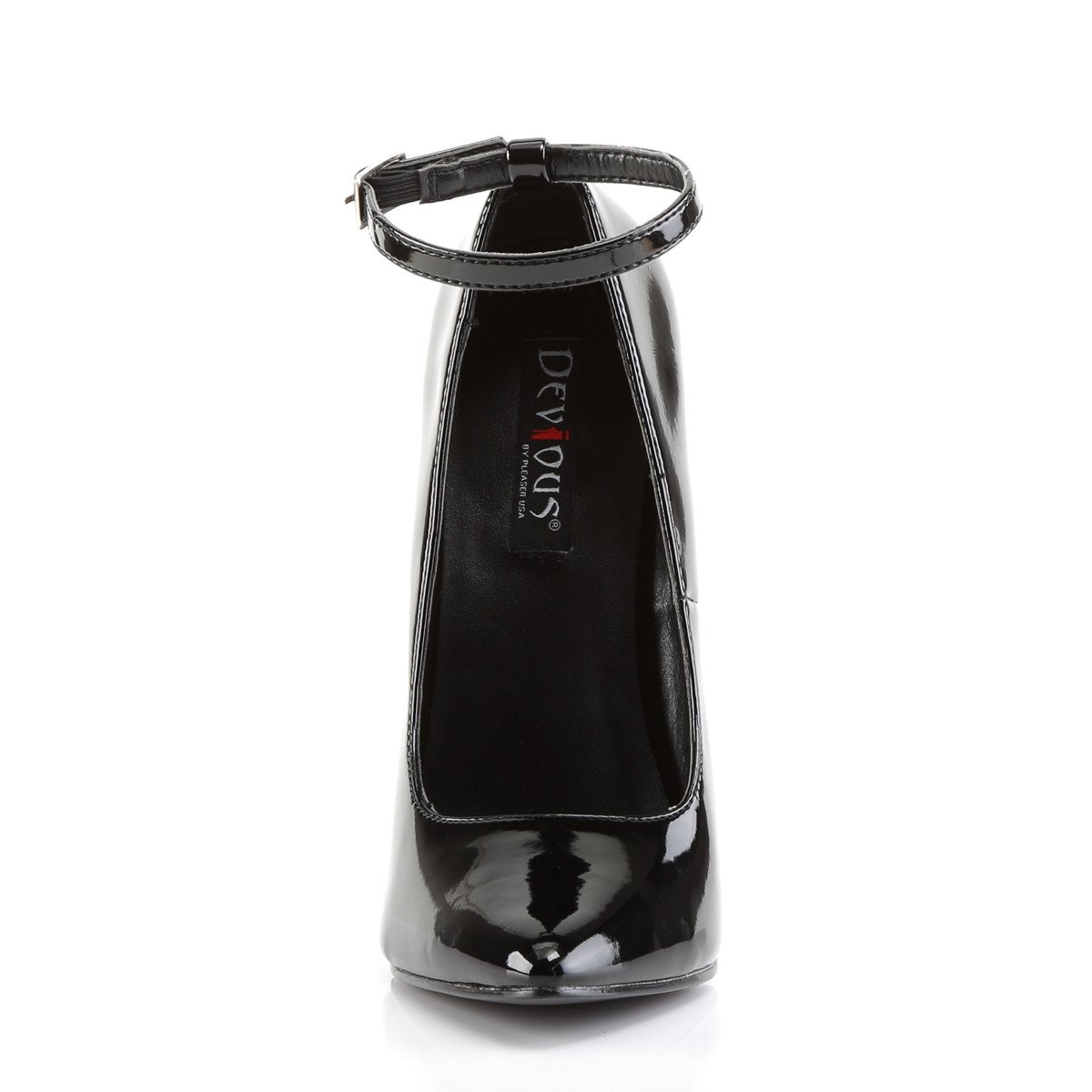 Devious Dagger-12 B - Shiny Black High-Heel Single Sole Pumps With Straps