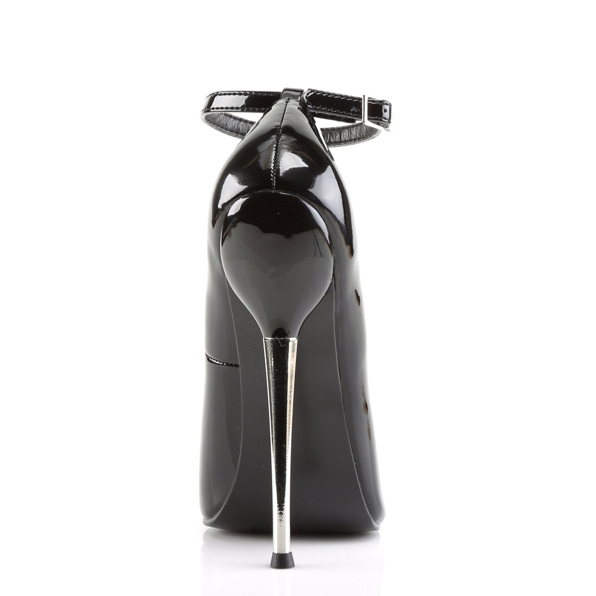 Devious Dagger-12 B - Shiny Black High-Heel Single Sole Pumps With Straps