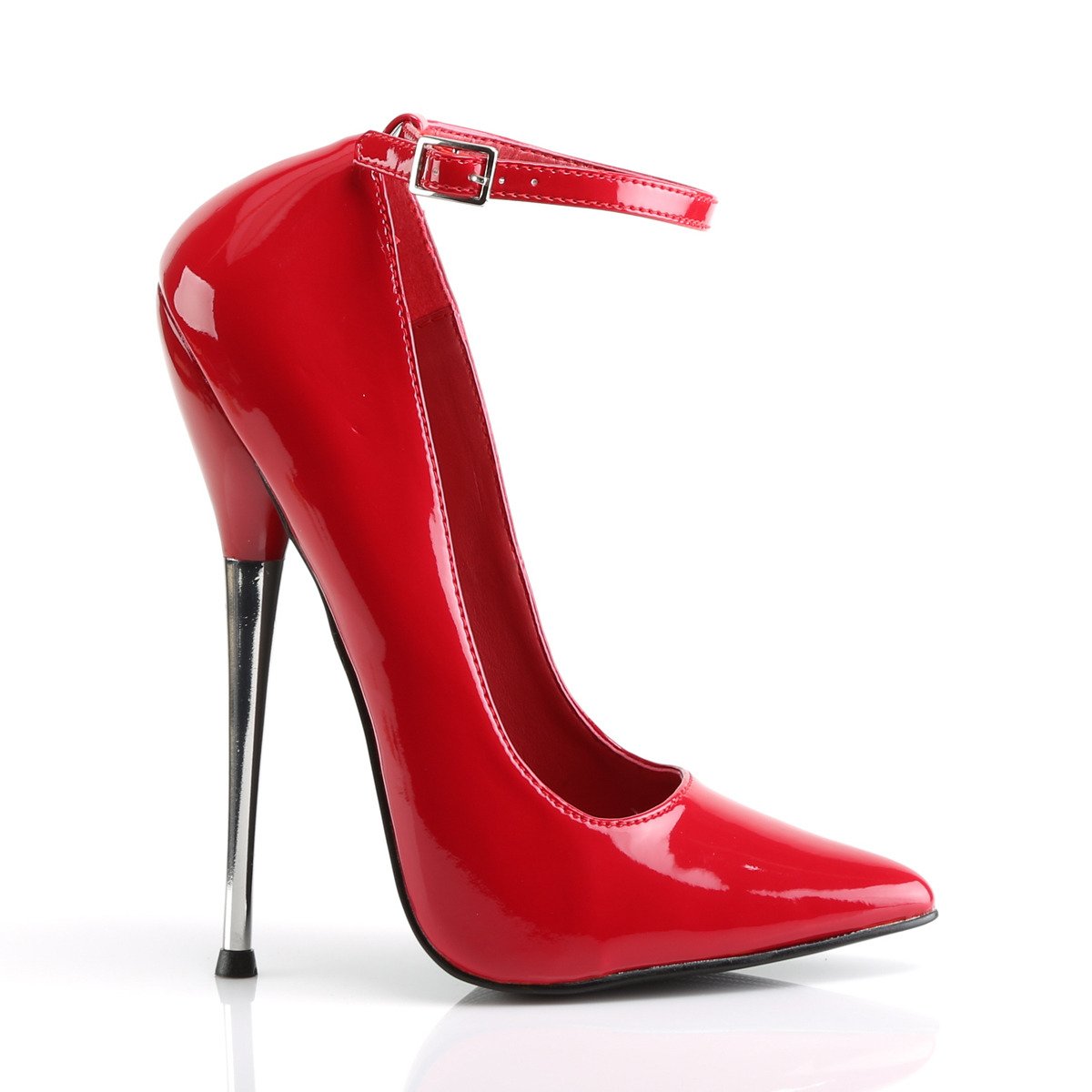 Devious Dagger-12 R - Shiny Red High-Heel Single Sole Pumps With Straps