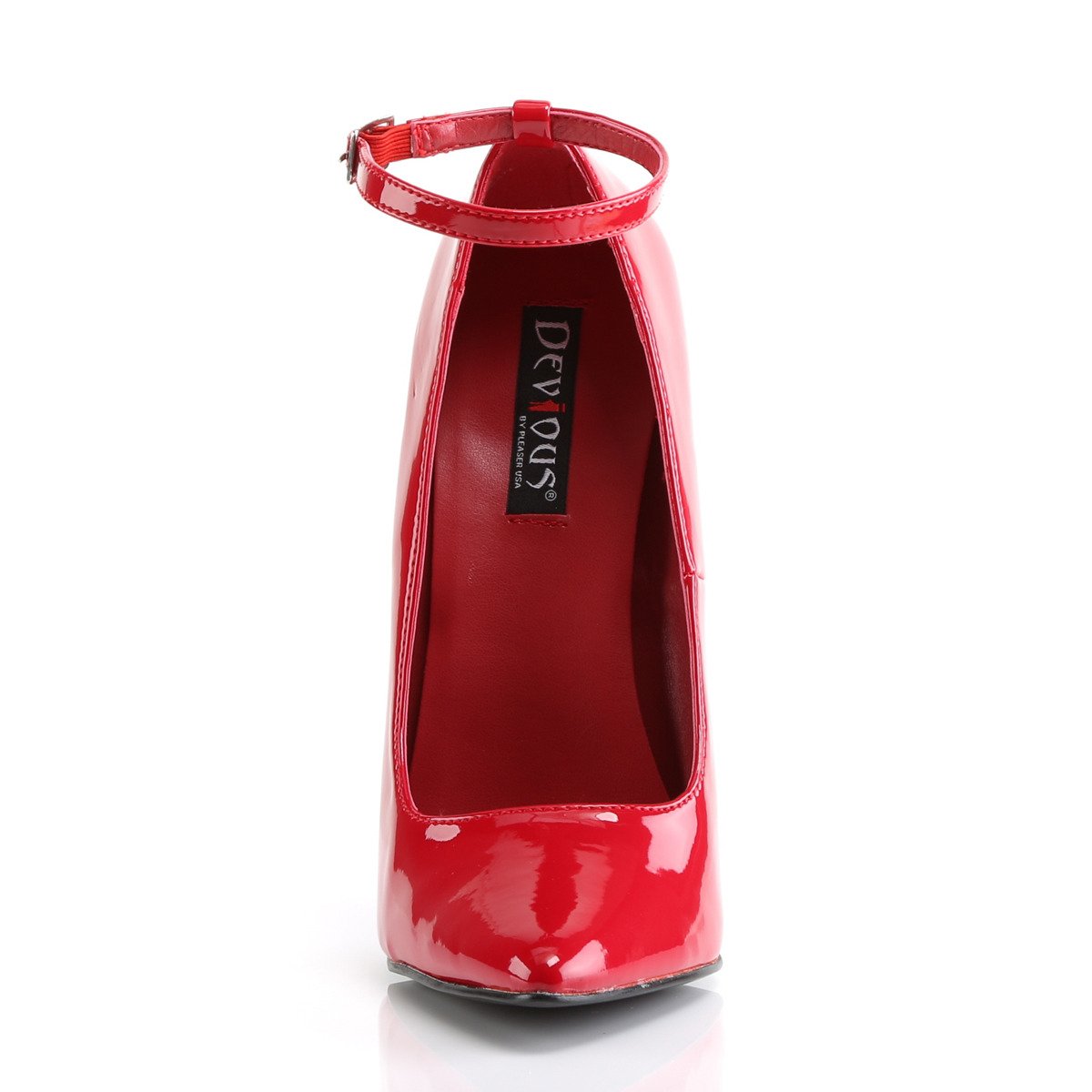 Devious Dagger-12 R - Shiny Red High-Heel Single Sole Pumps With Straps