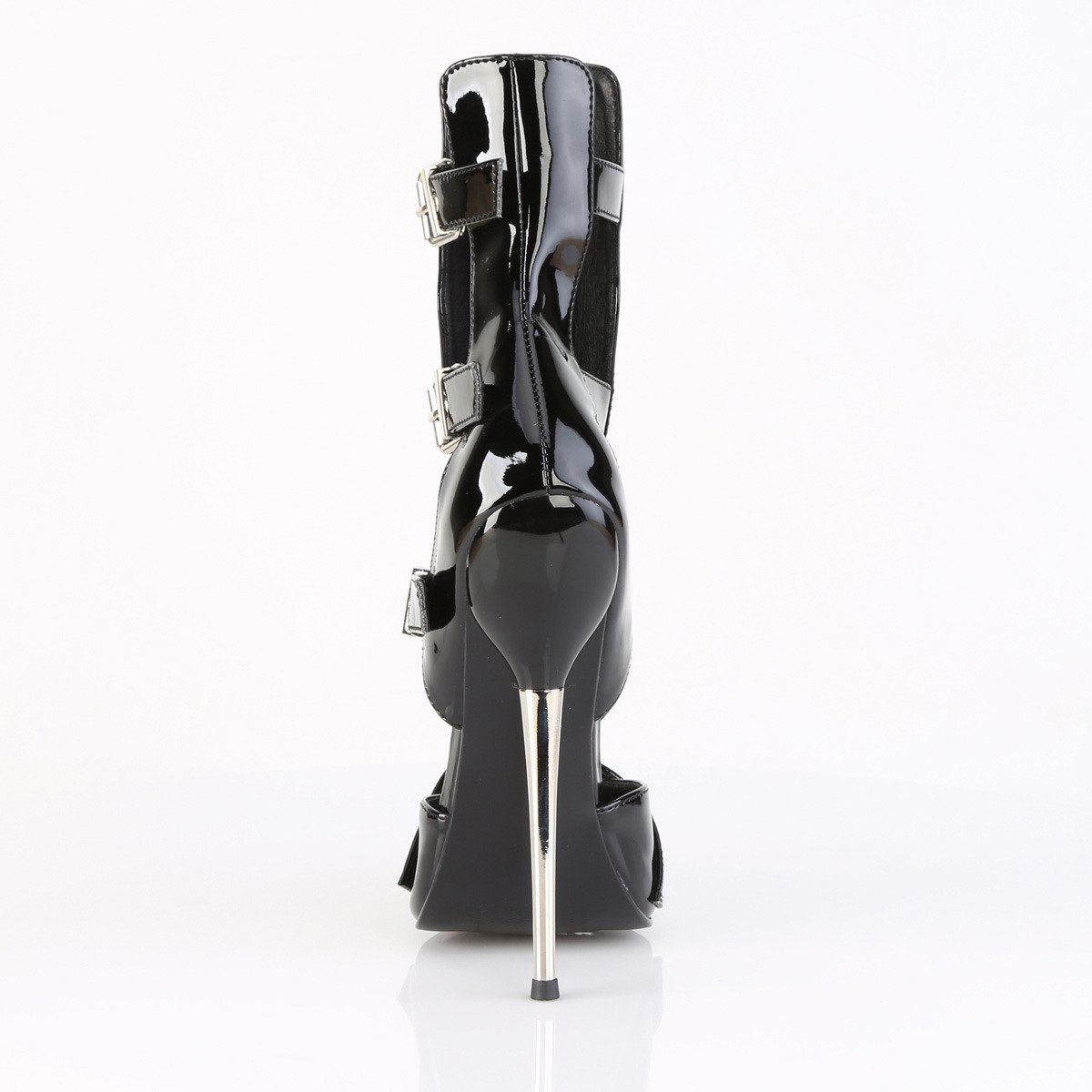 Devious Dagger-15 B - Shiny Black High-Heel Single Sole Strap Heels