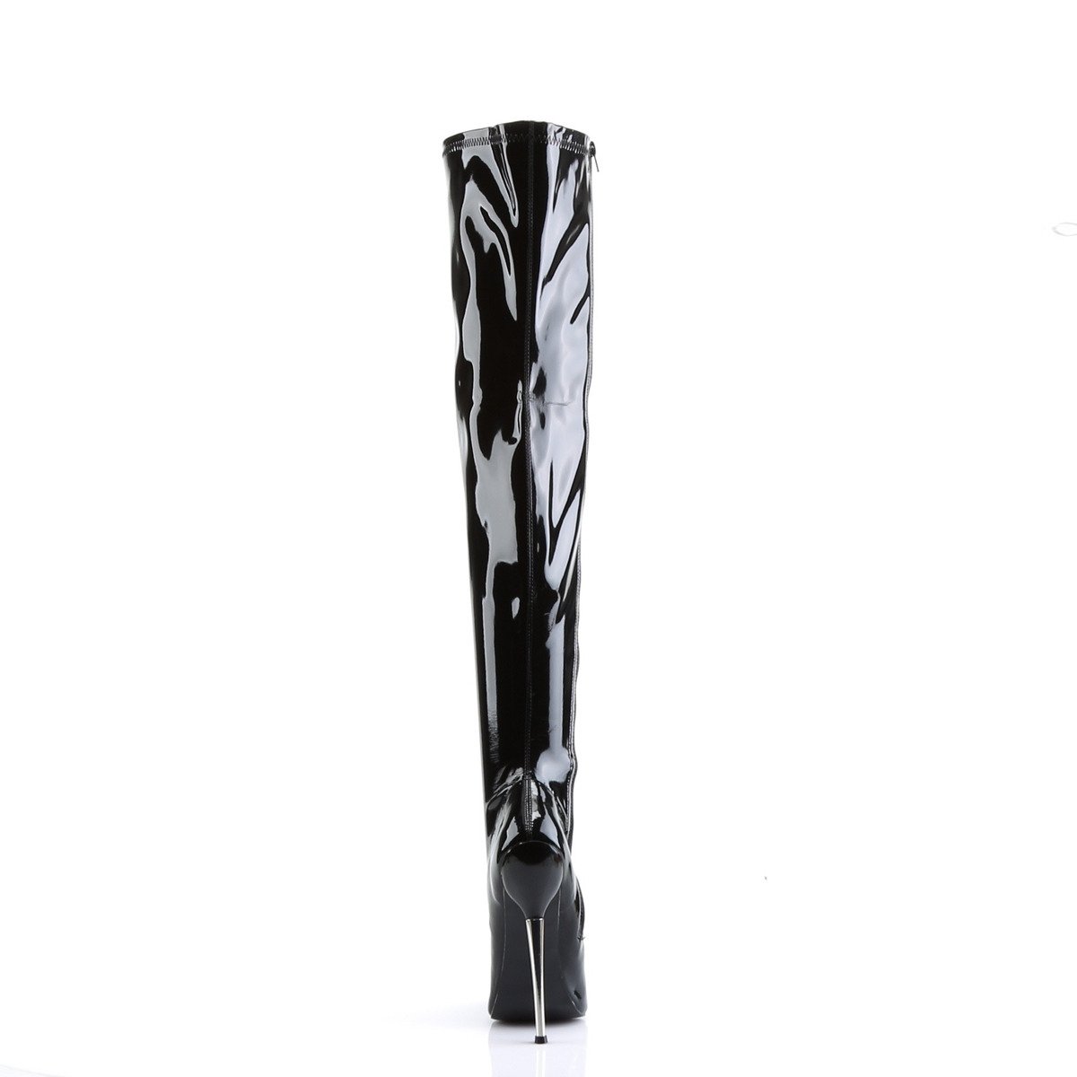 Devious Dagger-3000 B - Shiny Black High-Heel Single Sole Thigh High Boots