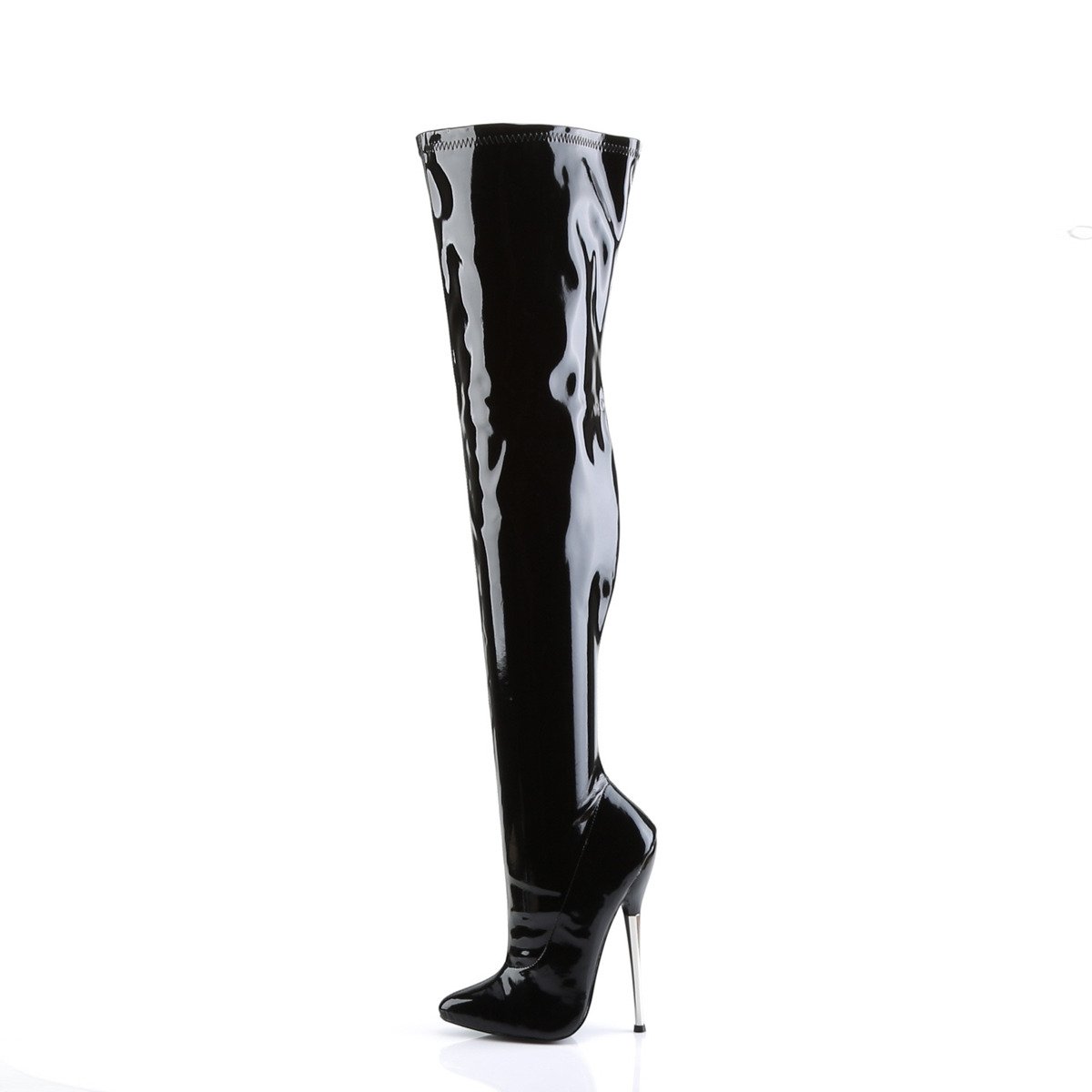Devious Dagger-3000 B - Shiny Black High-Heel Single Sole Thigh High Boots