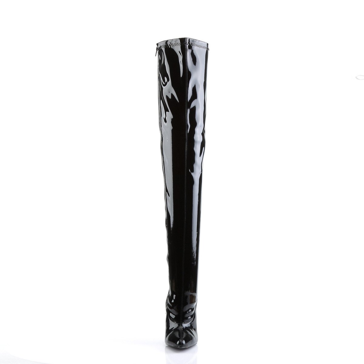 Devious Dagger-3000 B - Shiny Black High-Heel Single Sole Thigh High Boots