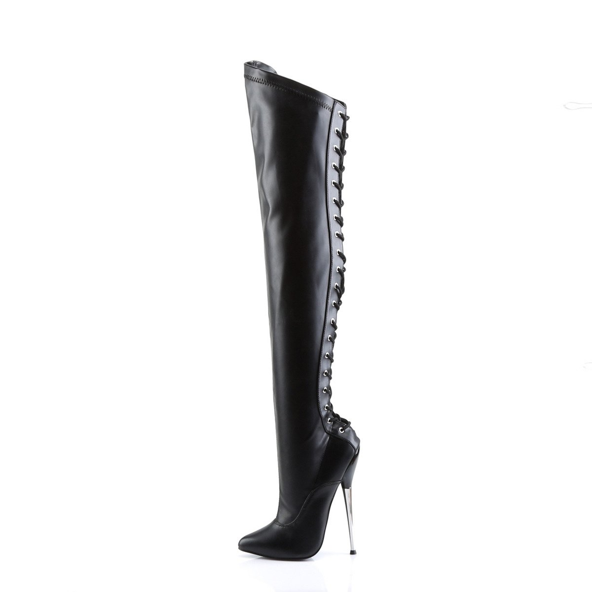 Devious Dagger-3060 B/PU - Black High-Heel Single Sole Thigh High Boots