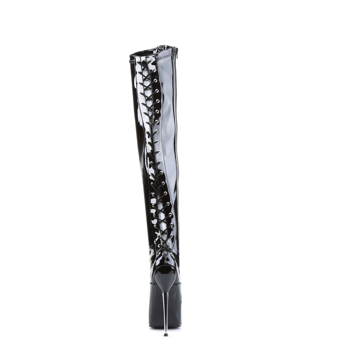 Devious Dagger-3060 B - Shiny Black High-Heel Single Sole Thigh High Boots