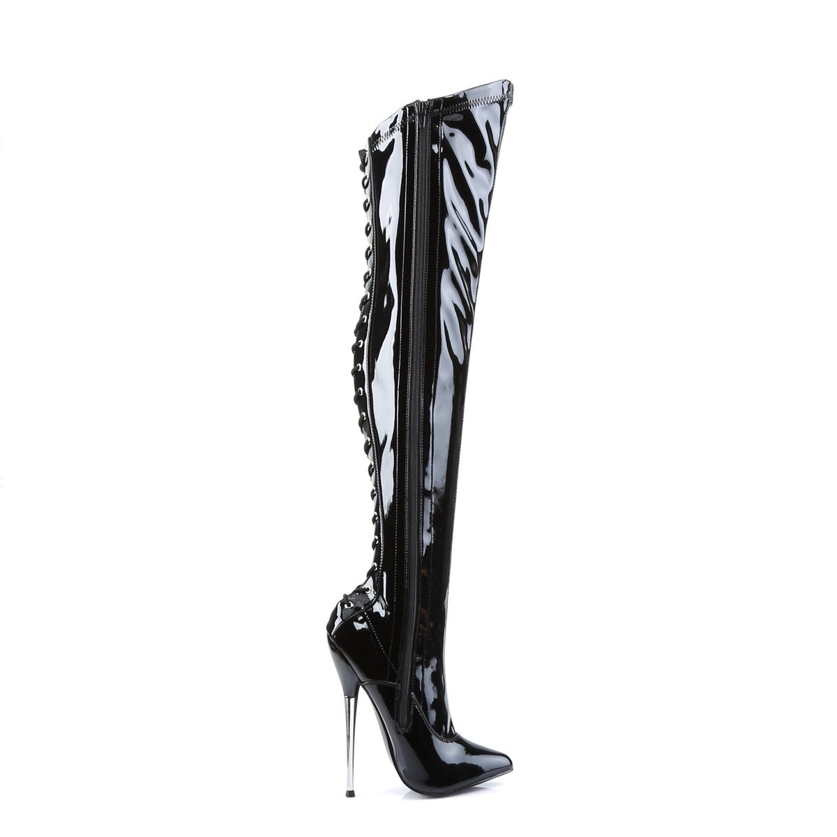 Devious Dagger-3060 B - Shiny Black High-Heel Single Sole Thigh High Boots