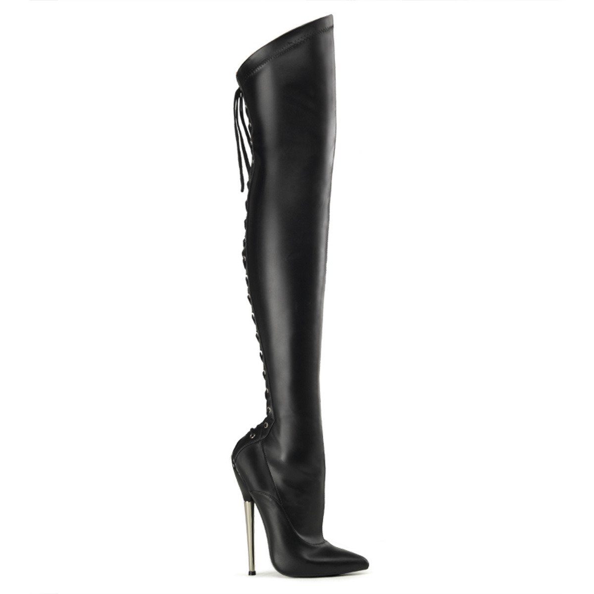 Devious Dagger-3060 B/PU - Black High-Heel Single Sole Thigh High Boots