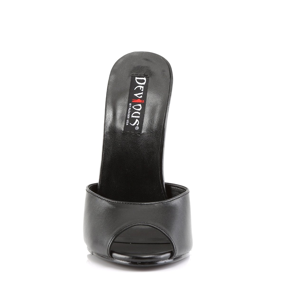 Devious Domina-101 B/LE - Black Leather High-Heel Single Sole Slides
