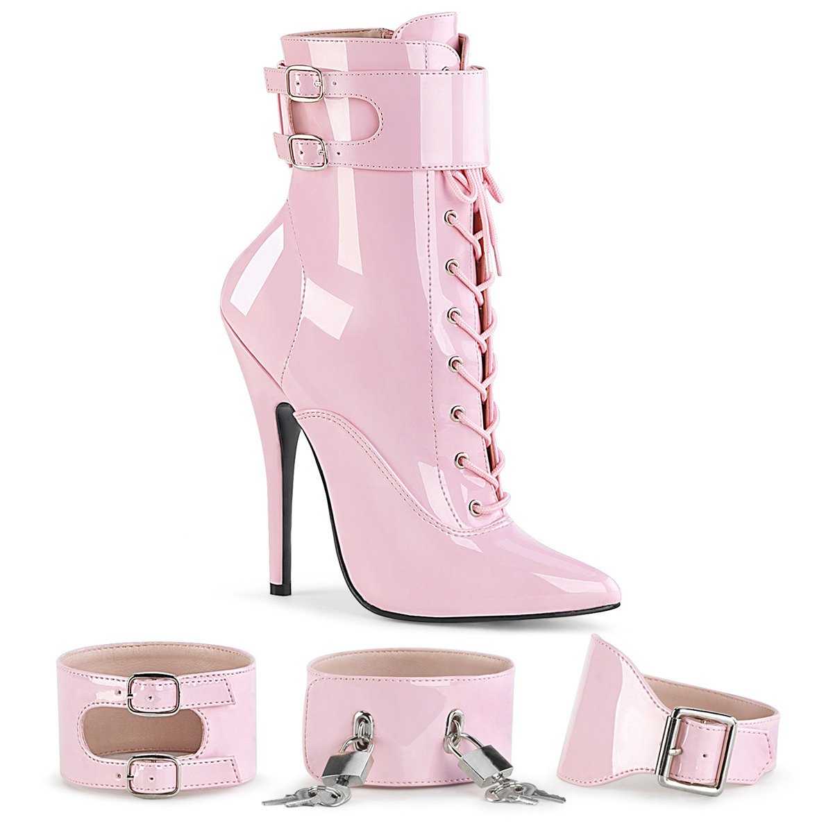 Devious Domina-1023 BP - Shiny Pink High-Heel Single Sole Ankle Boots