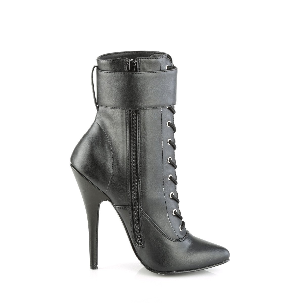 Devious Domina-1023 BPU - Black High-Heel Single Sole Ankle Boots