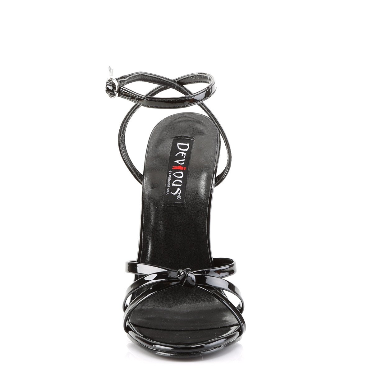 Devious Domina-108 B - Shiny Black High-Heel Single Sole Sandals