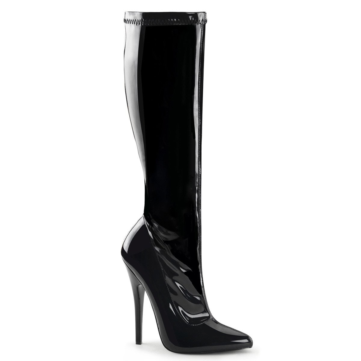 Devious Domina-2000 B - Shiny Black High-Heel Knee High Single Sole Boots