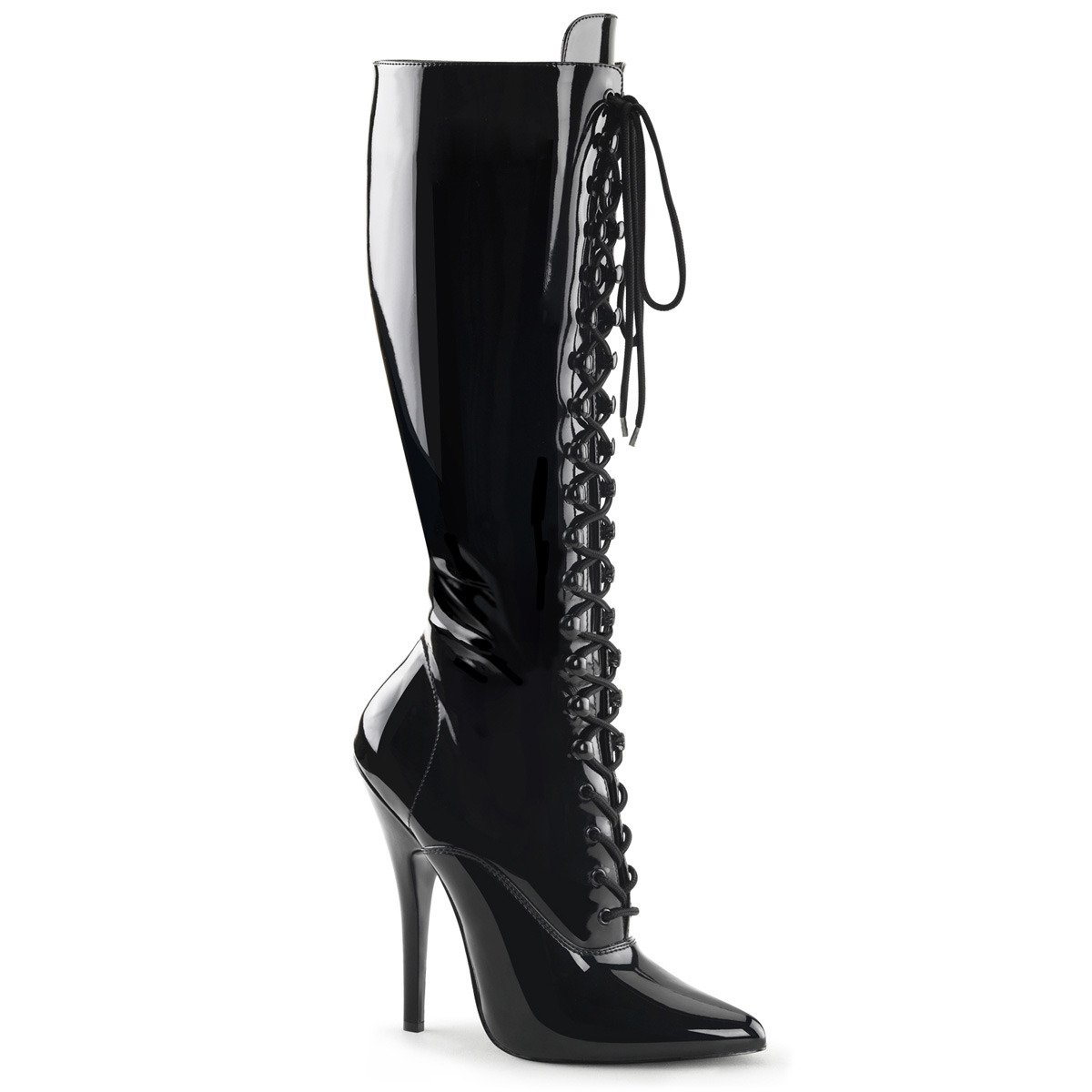Devious Domina-2020 B - Shiny Black High-Heel Knee High Single Sole Boots
