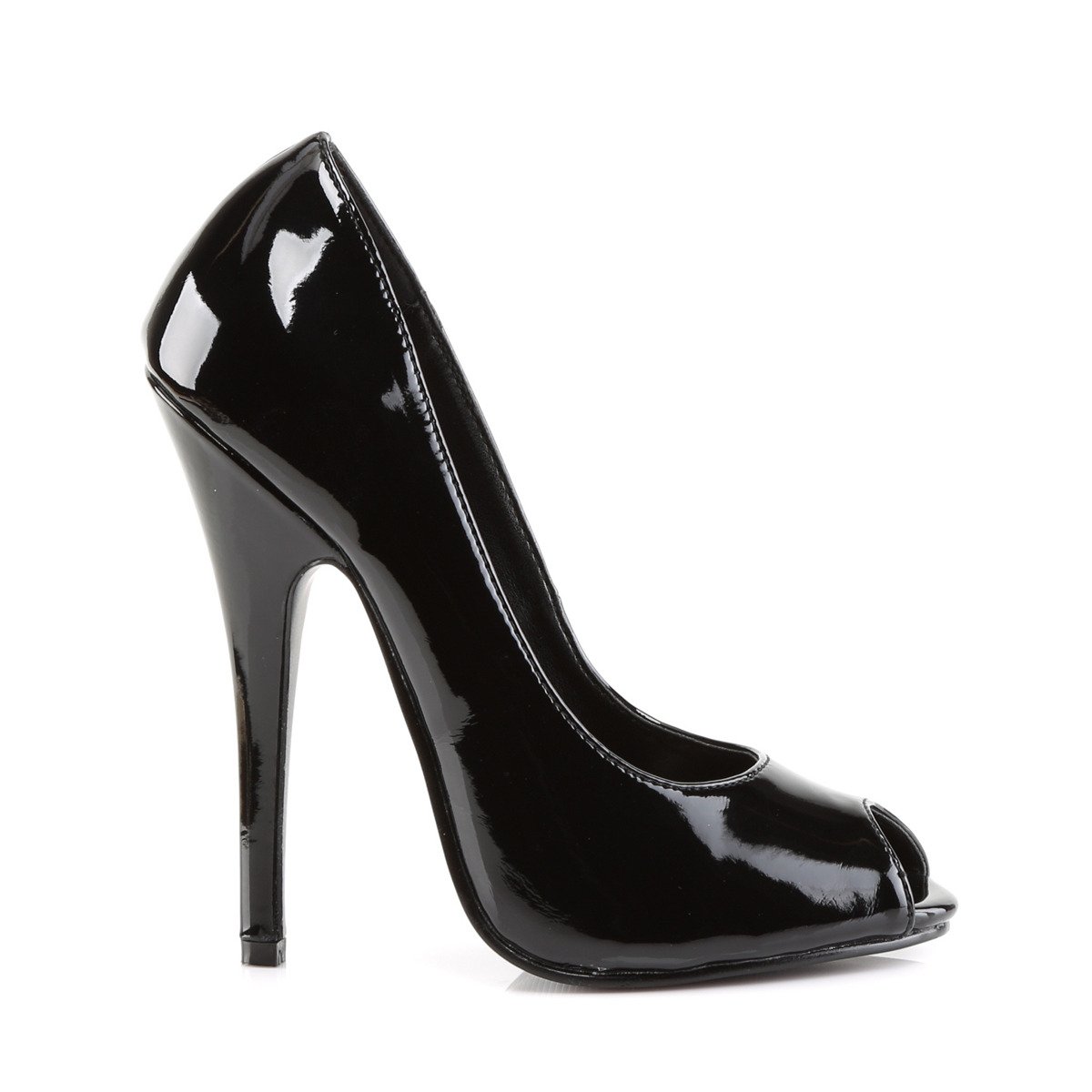 Devious Domina-212 B - Shiny Black High-Heel Single Sole Peep Toe Heels