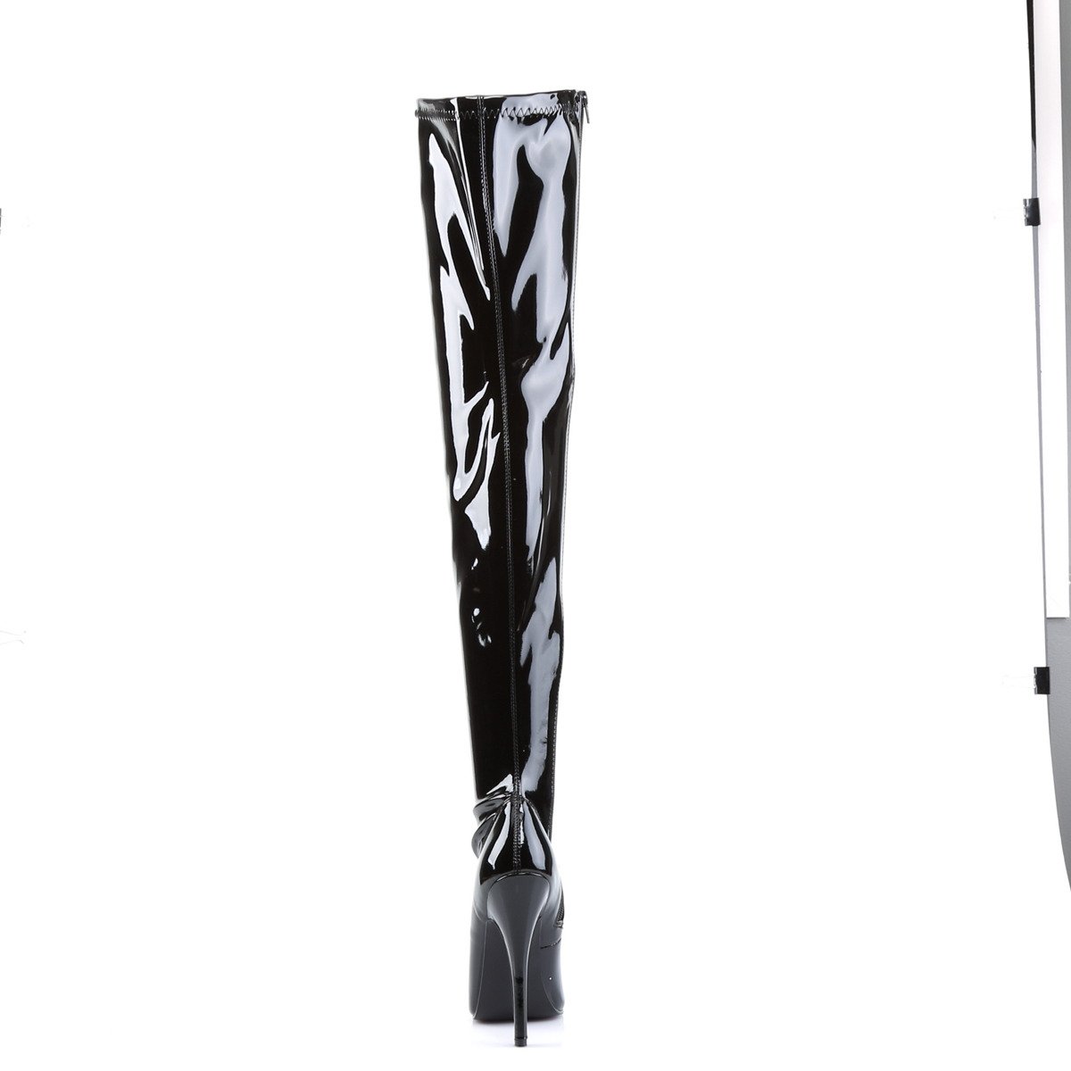Devious Domina-3000 B - Shiny Black High-Heel Single Sole Thigh High Boots