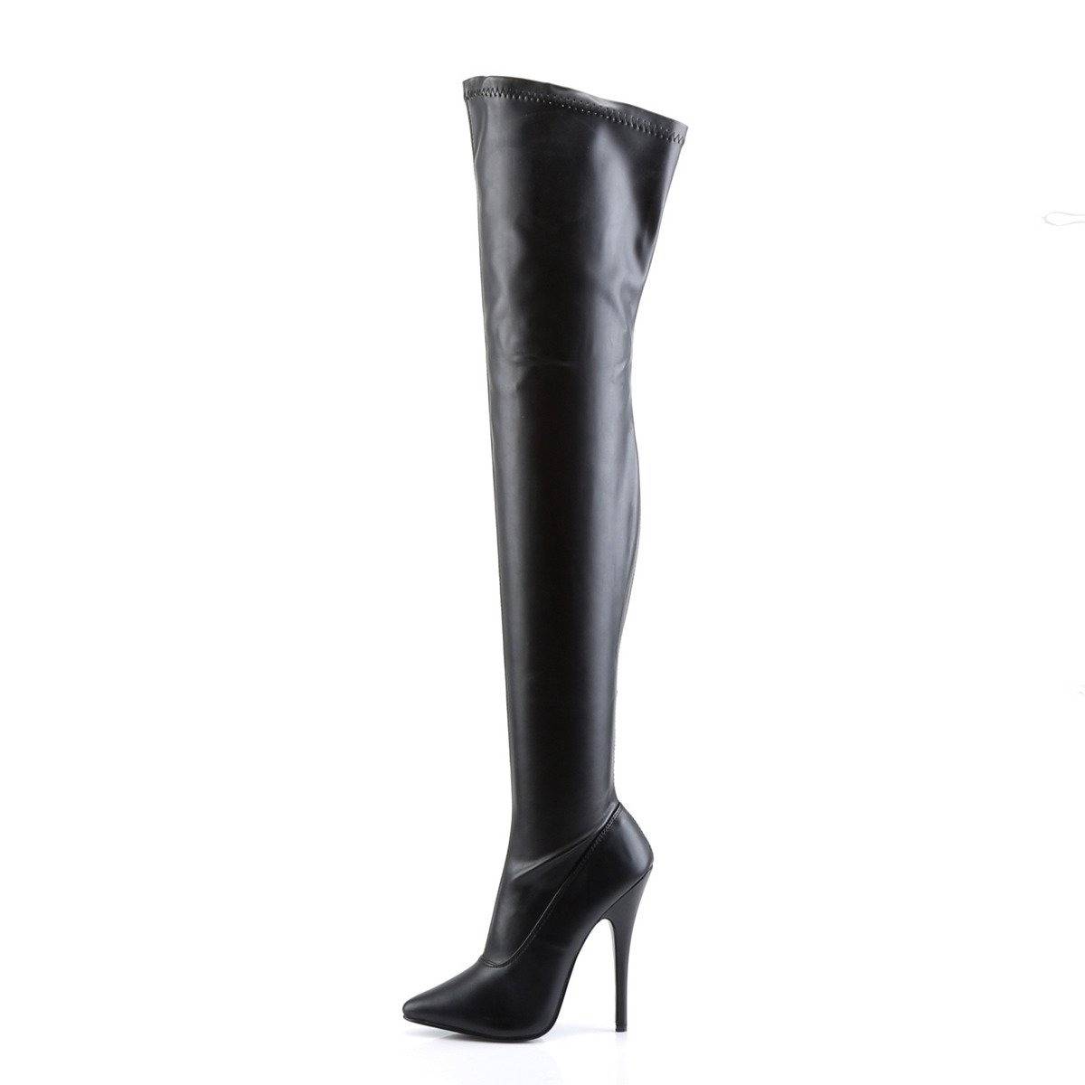 Devious Domina-3000 B/PU - Black High-Heel Single Sole Thigh High Boots