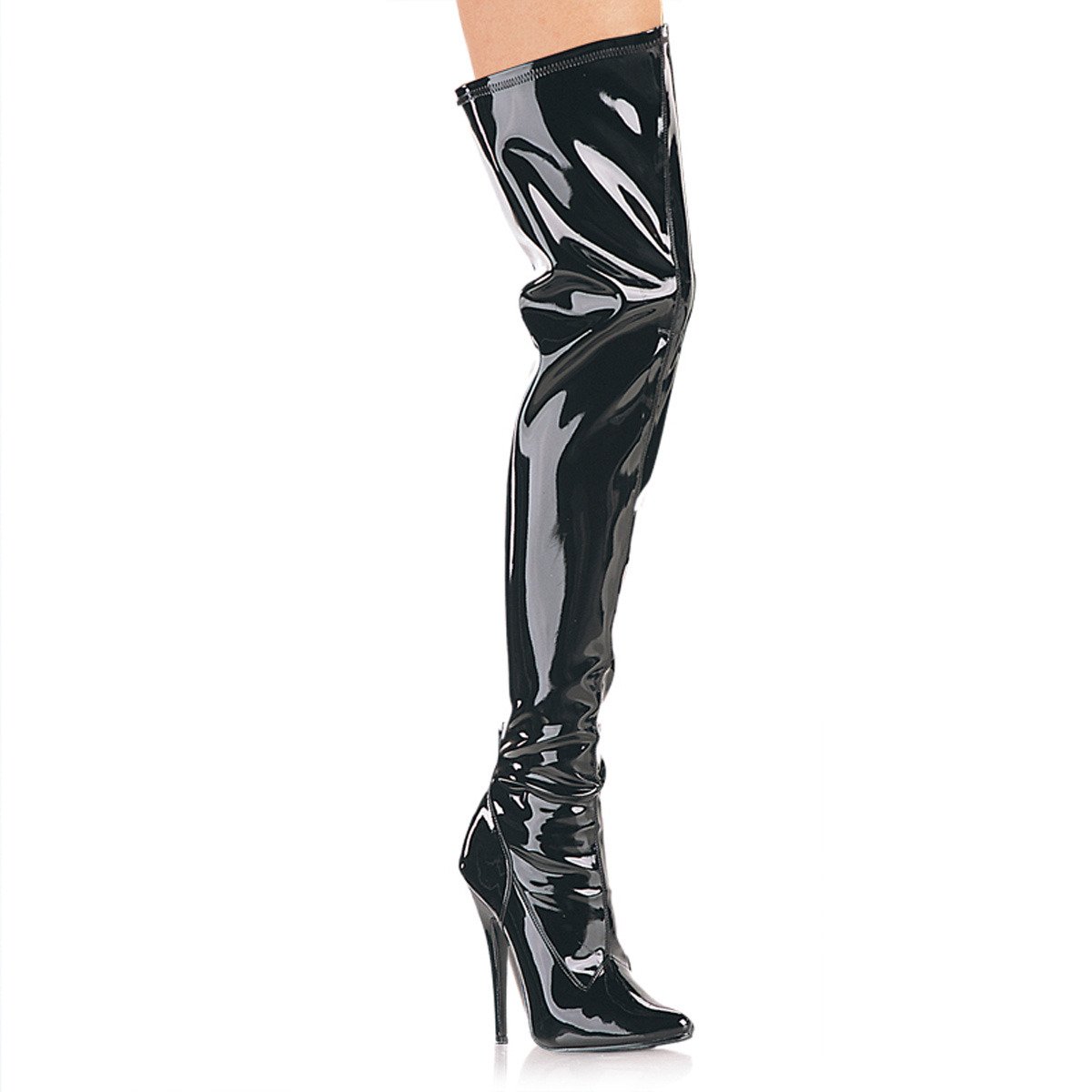 Devious Domina-3000 B - Shiny Black High-Heel Single Sole Thigh High Boots