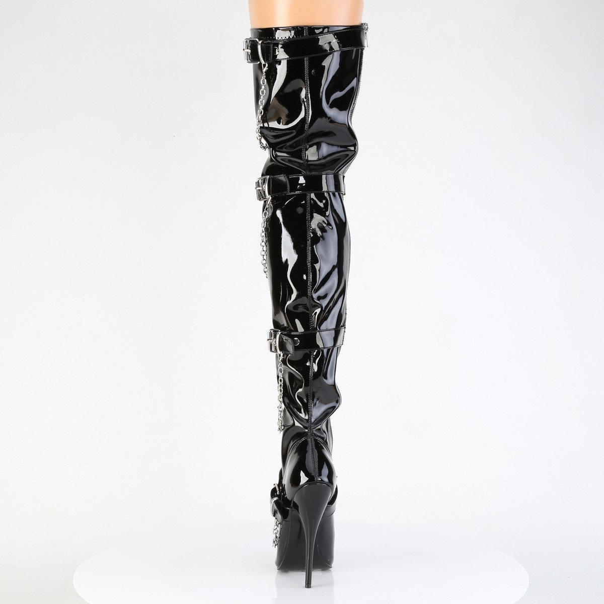 Devious Domina-3027 B - Shiny Black High-Heel Single Sole Thigh High Boots