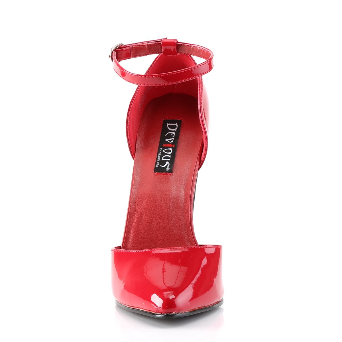 Devious Domina-402 R - Shiny Red High-Heel Single Sole Pumps With Straps