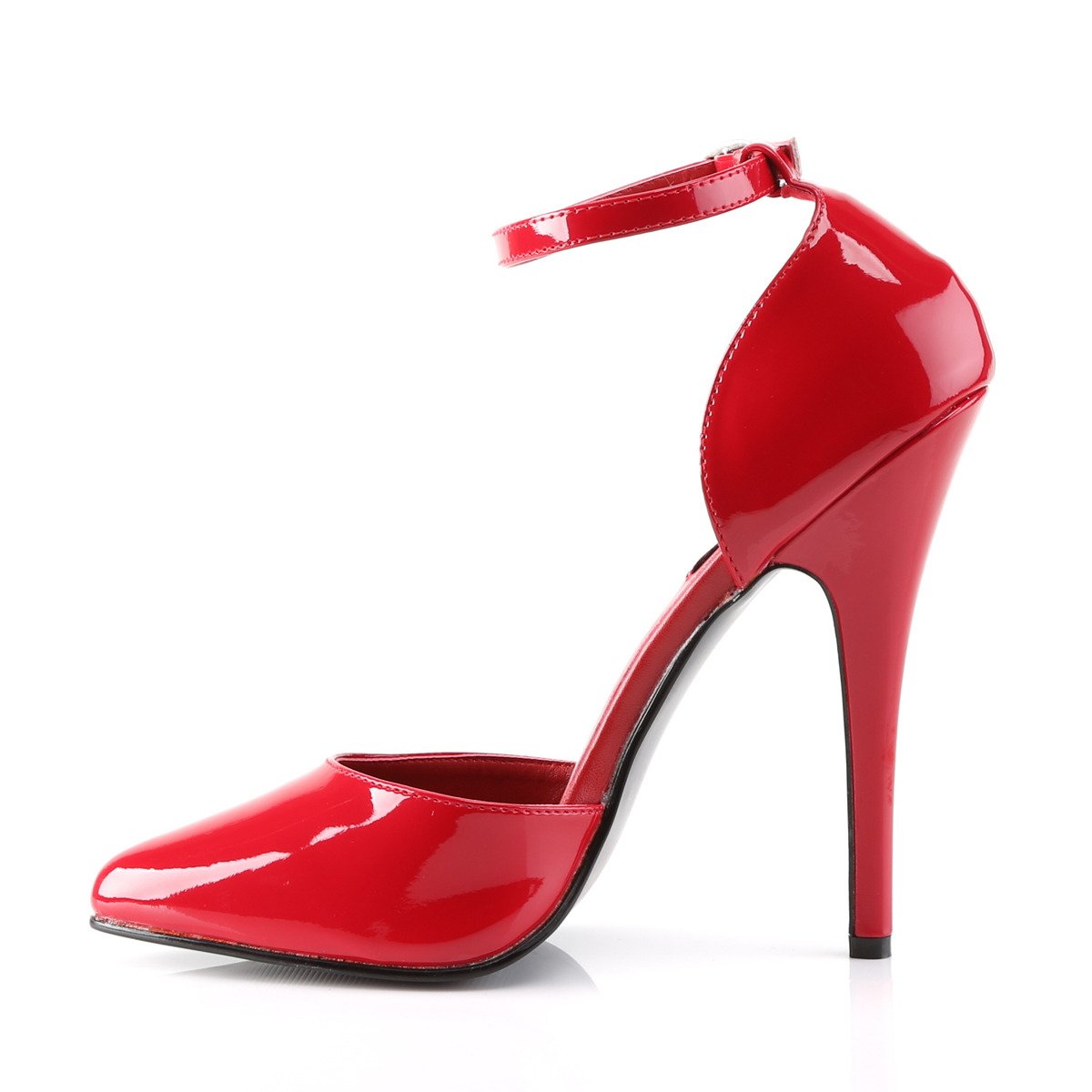 Devious Domina-402 R - Shiny Red High-Heel Single Sole Pumps With Straps