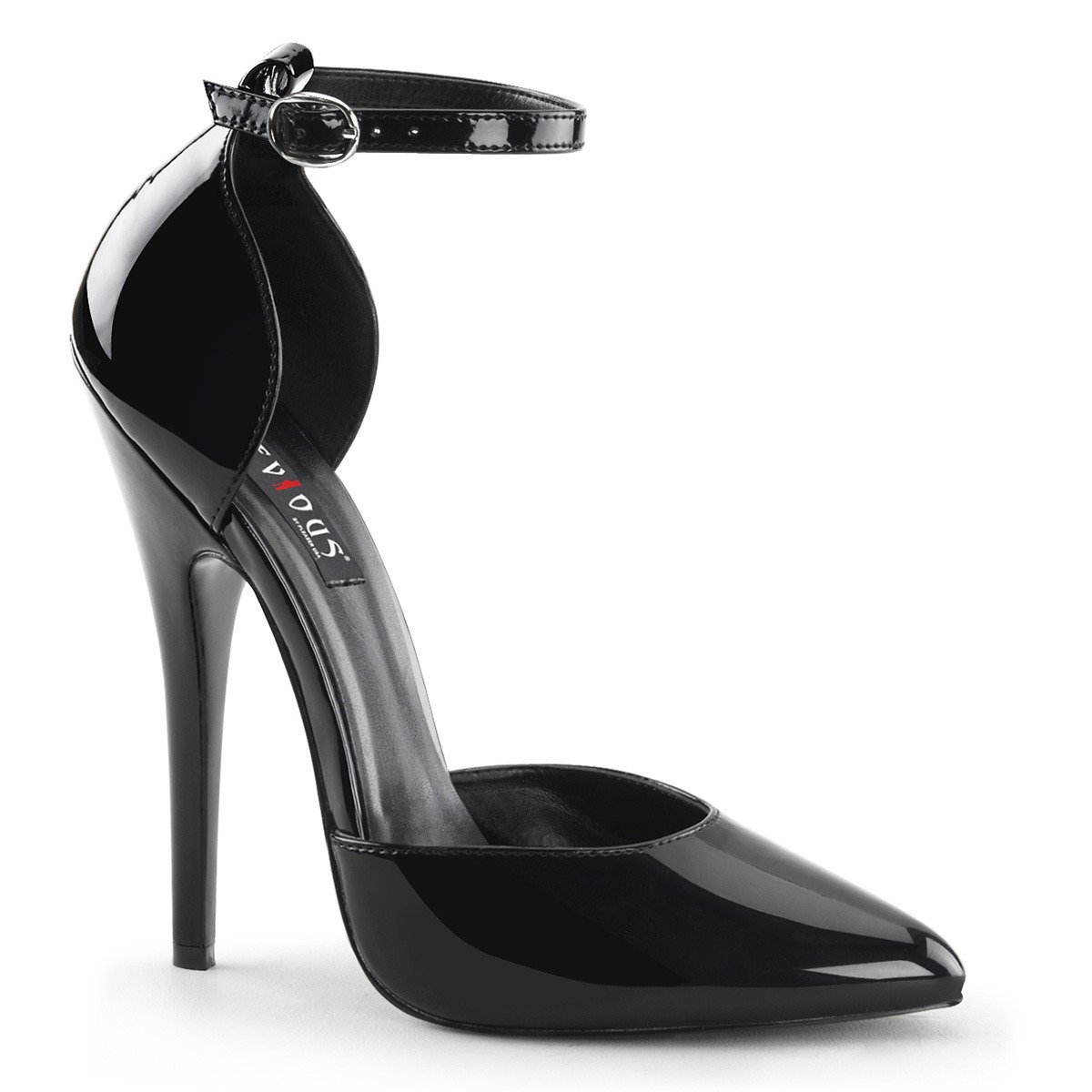 Devious Domina-402 B - Shiny Black High-Heel Single Sole Pumps With Straps