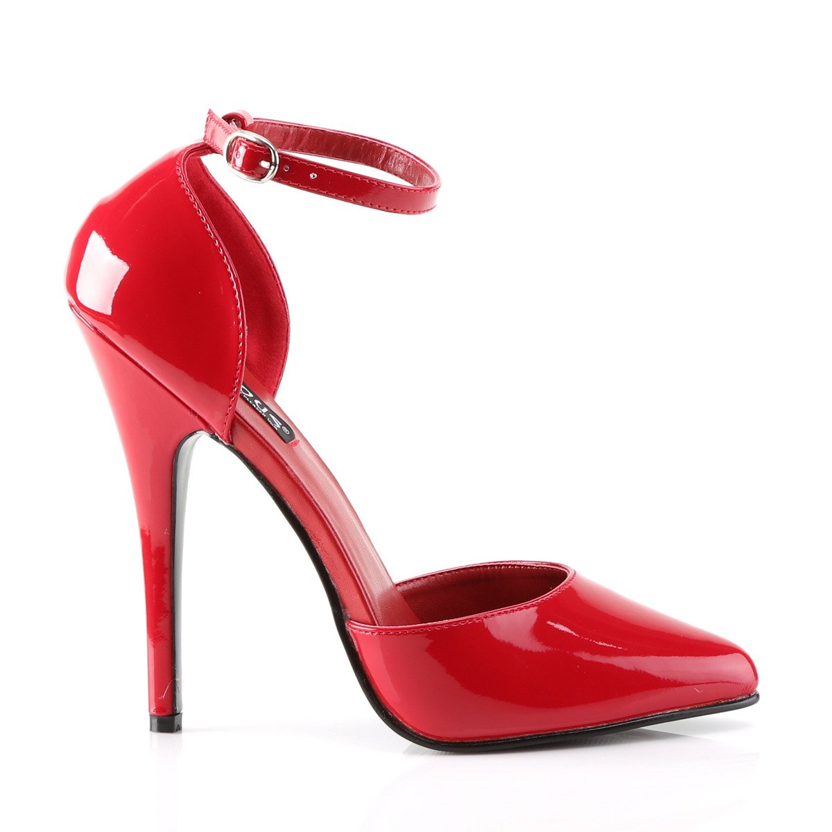 Devious Domina-402 R - Shiny Red High-Heel Single Sole Pumps With Straps