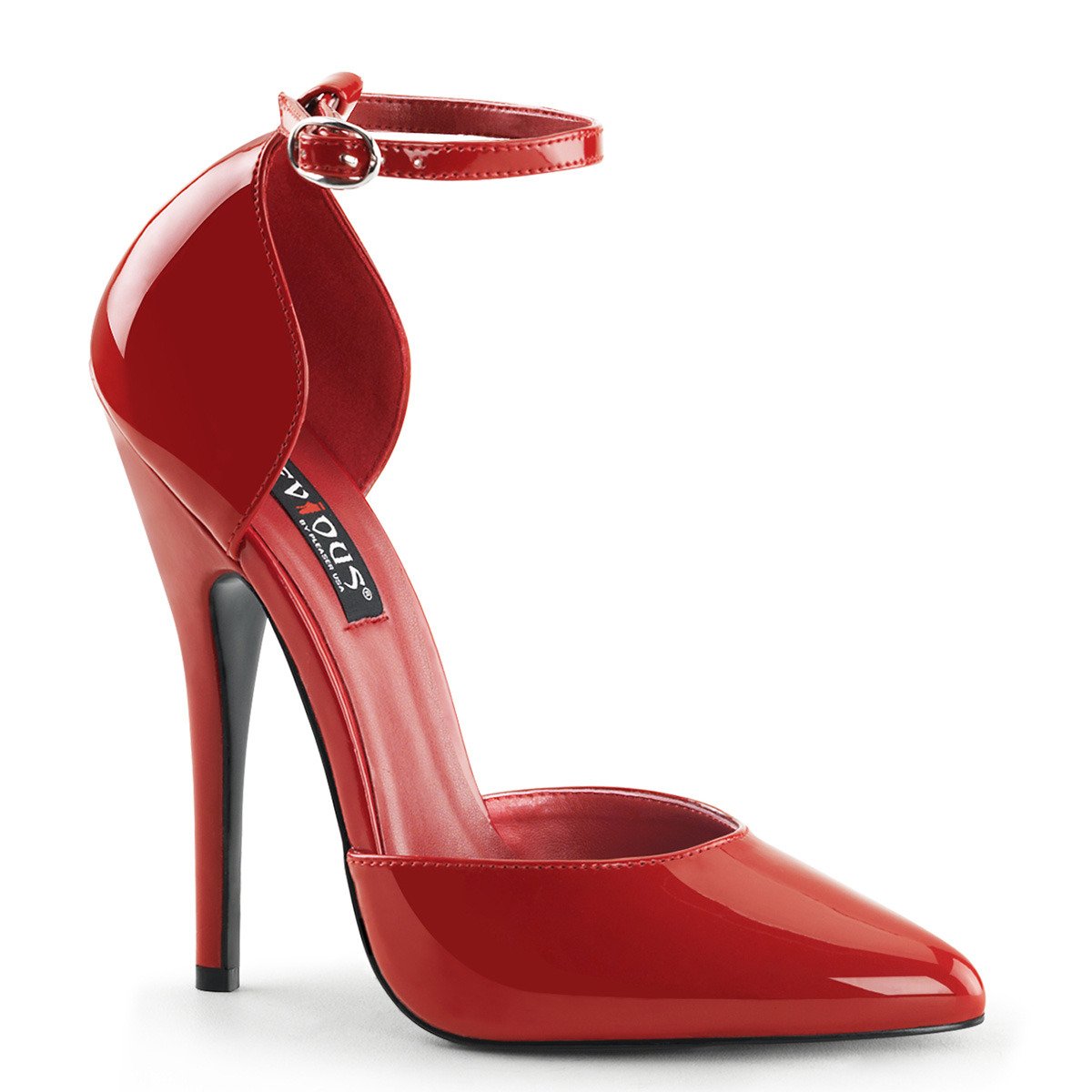 Devious Domina-402 R - Shiny Red High-Heel Single Sole Pumps With Straps