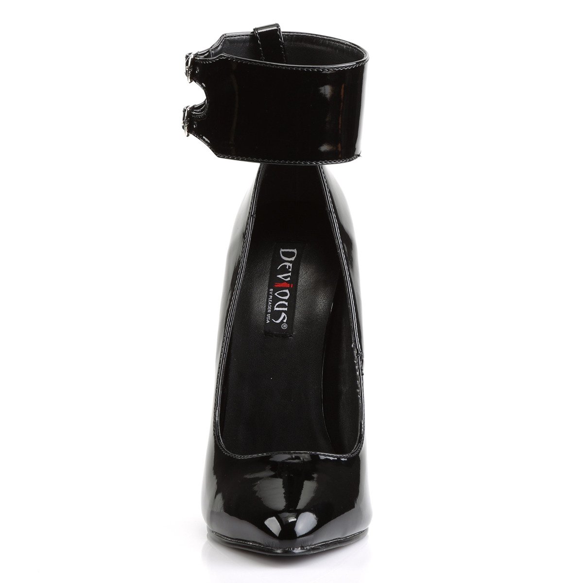 Devious Domina-434 B - Shiny Black High-Heel Single Sole Pumps With Straps