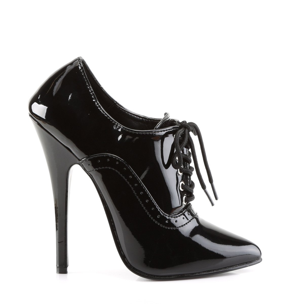 Devious Domina-460 B - Shiny Black High-Heel Single Sole Ankle Booties