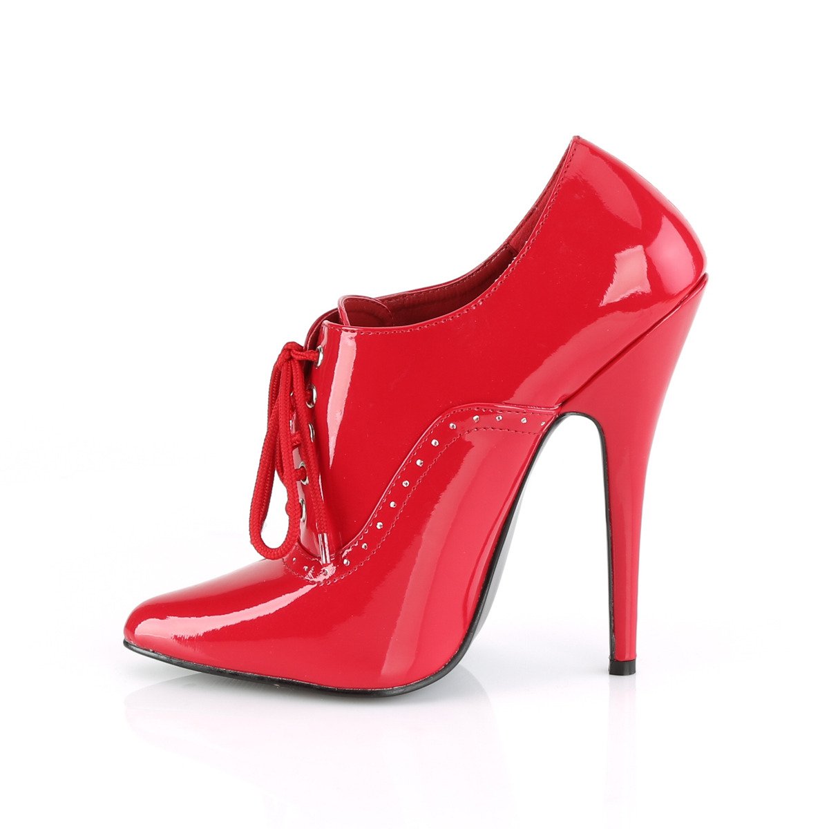 Devious Domina-460 R - Shiny Red High-Heel Single Sole Ankle Booties