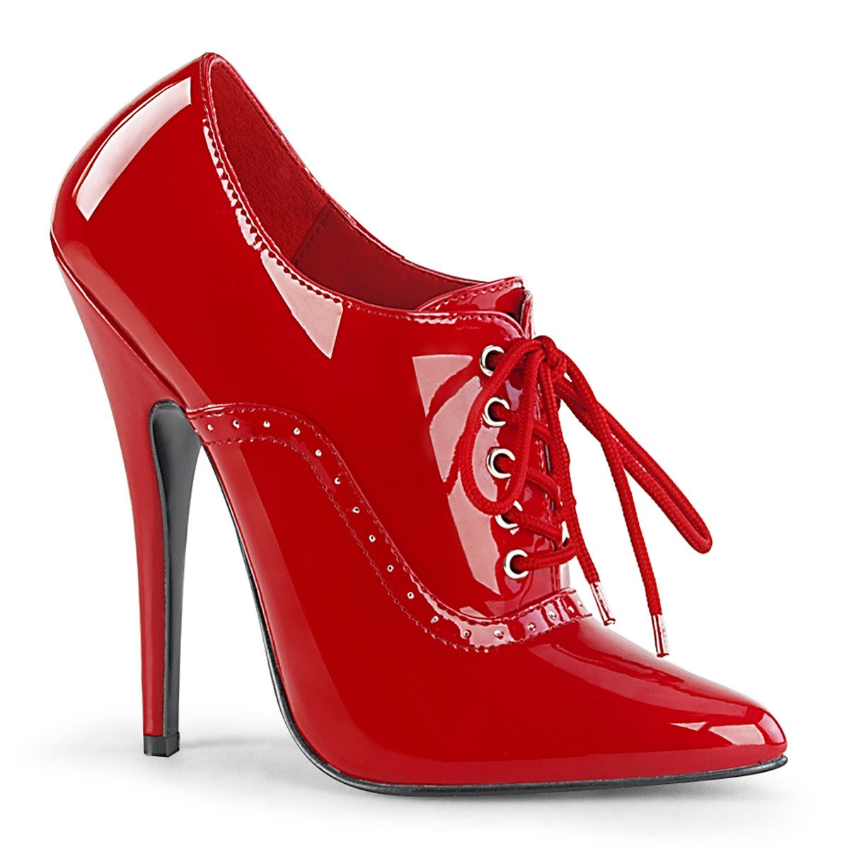 Devious Domina-460 R - Shiny Red High-Heel Single Sole Ankle Booties