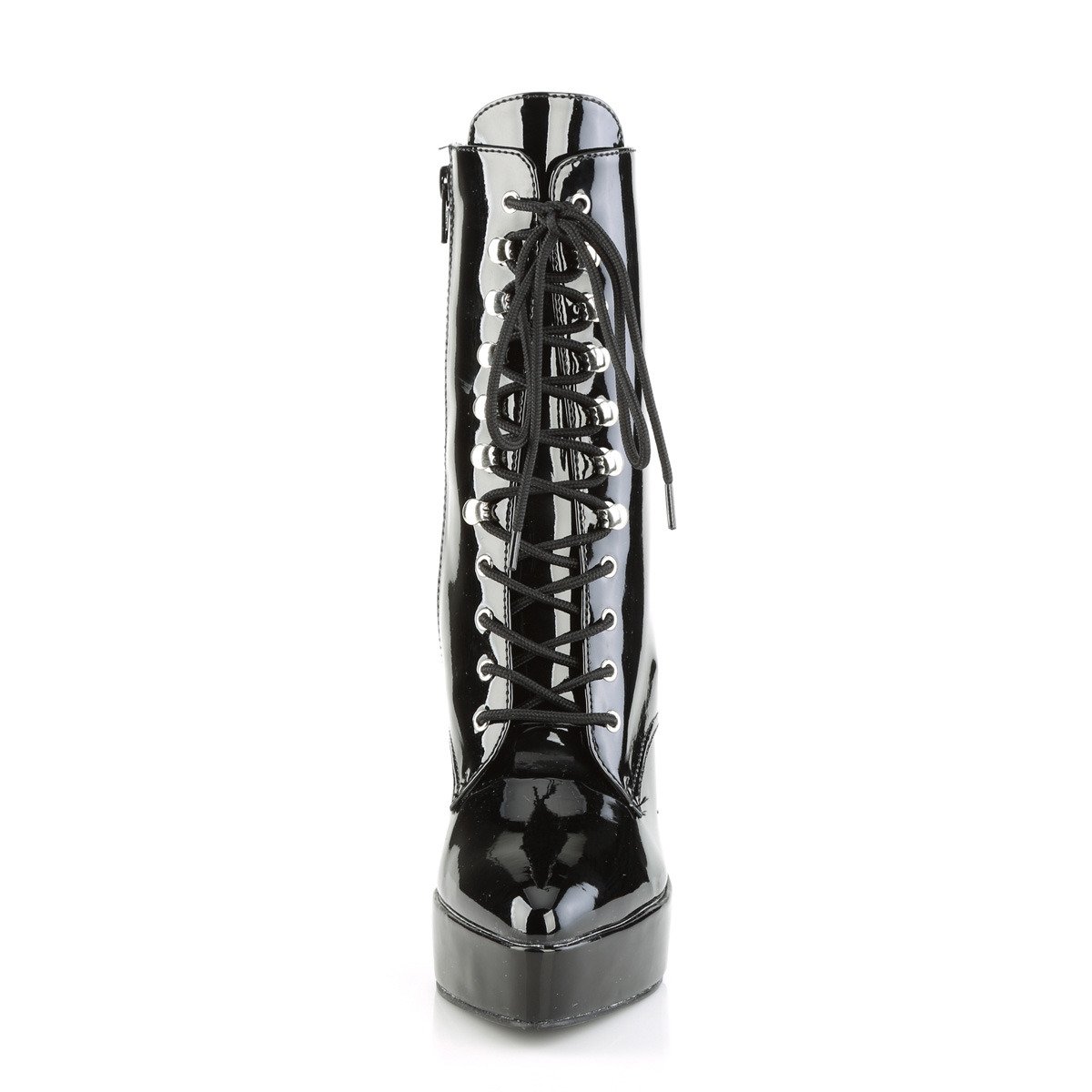 Devious Indulge-1020 B - Shiny Black Platform High-Heel Ankle Boots