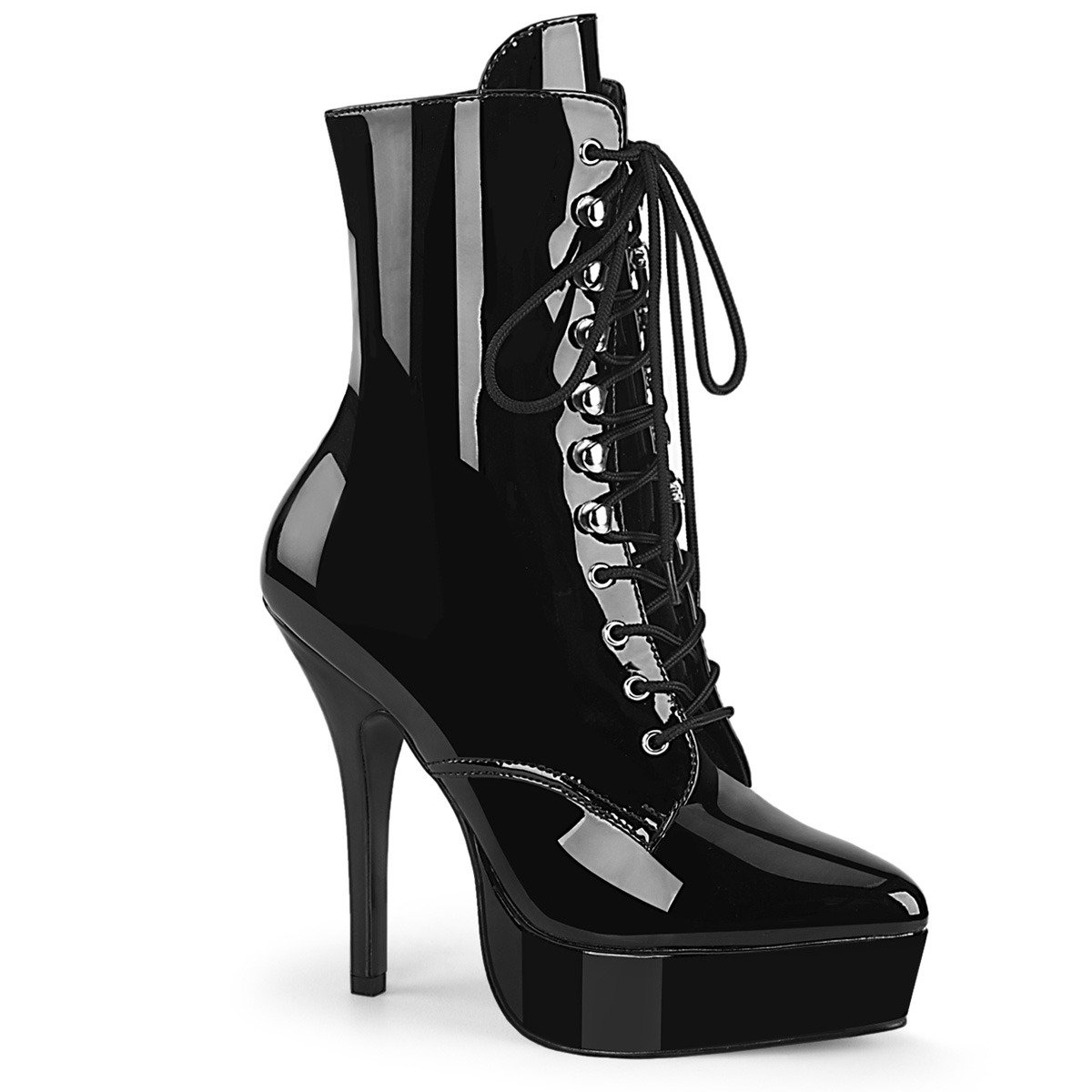 Devious Indulge-1020 B - Shiny Black Platform High-Heel Ankle Boots