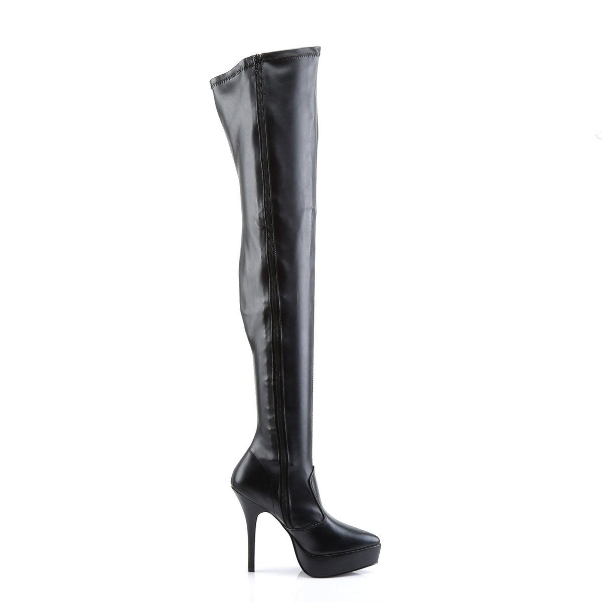 Devious Indulge-3000 B/PU - Black Platform High-Heel Thigh High Boots