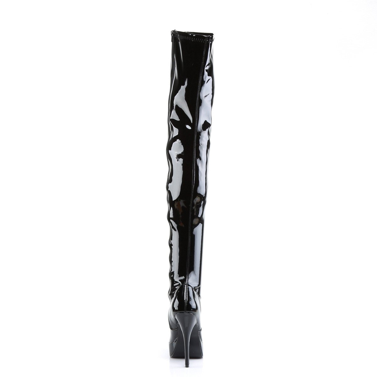 Devious Indulge-3000 B - Shiny Black Platform High-Heel Thigh High Boots