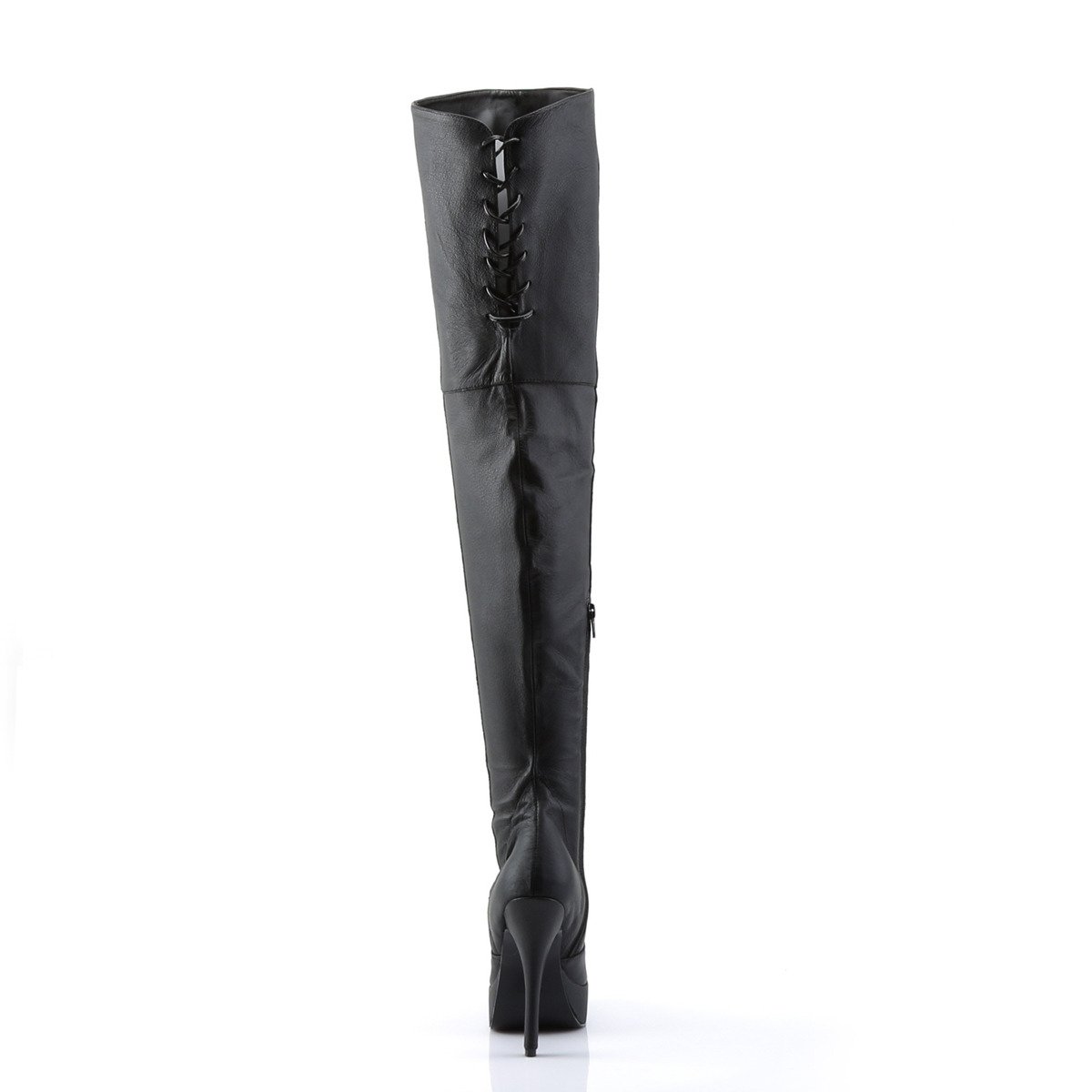 Devious Indulge-3011 B/LE - Black Leather Platform High-Heel Thigh High Boots