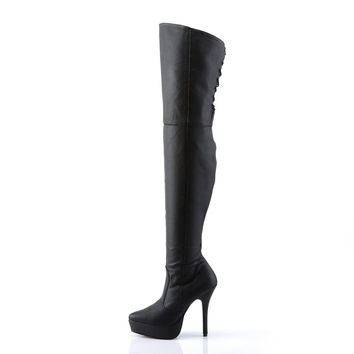 Devious Indulge-3011 B/LE - Black Leather Platform High-Heel Thigh High Boots