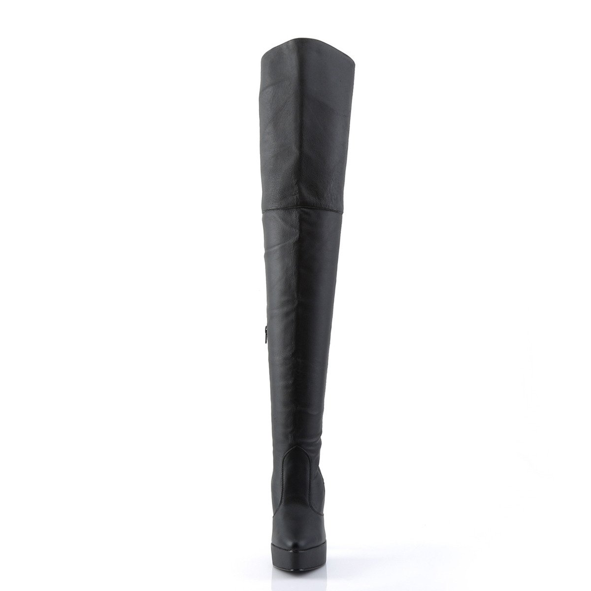 Devious Indulge-3011 B/LE - Black Leather Platform High-Heel Thigh High Boots