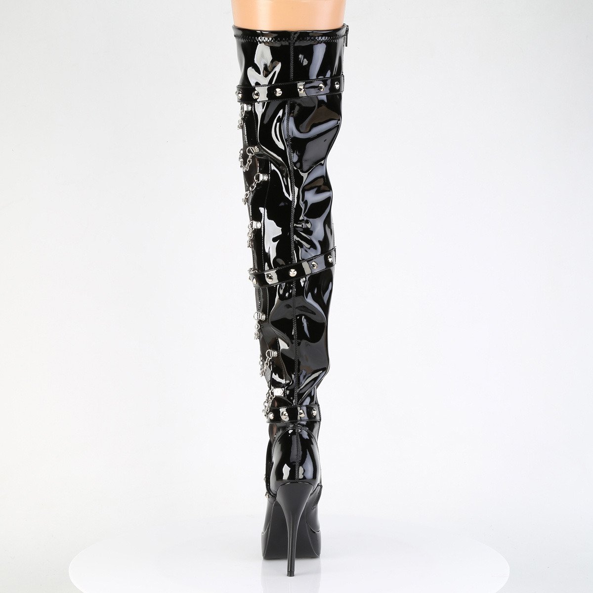 Devious Indulge-3026 B - Shiny Black Platform High-Heel Thigh High Boots