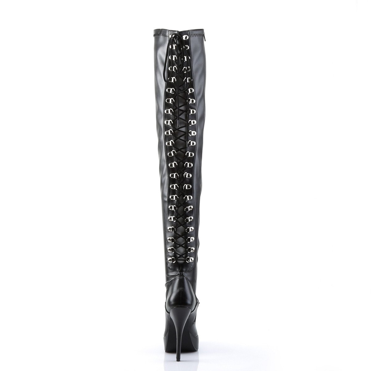 Devious Indulge-3063 B/PU - Black Platform High-Heel Thigh High Boots