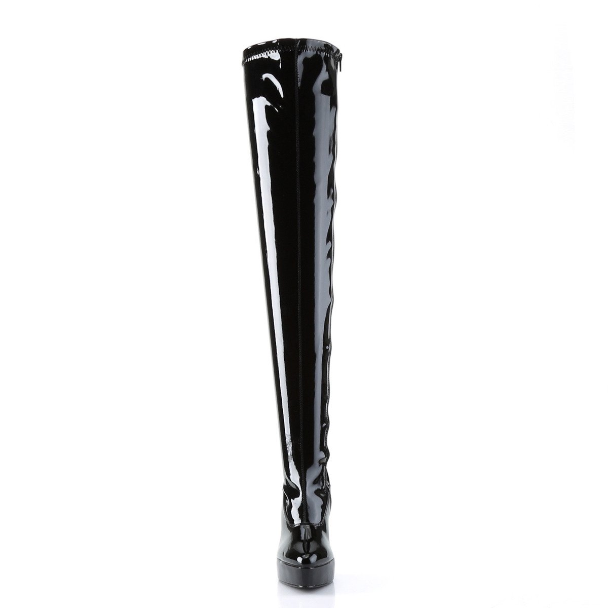 Devious Indulge-3063 B - Shiny Black Platform High-Heel Thigh High Boots
