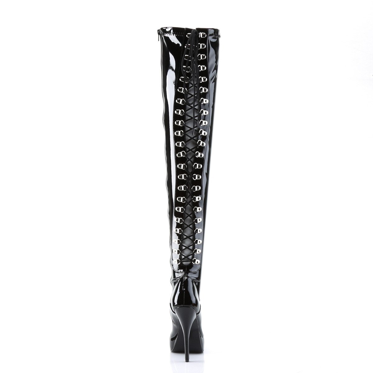 Devious Indulge-3063 B - Shiny Black Platform High-Heel Thigh High Boots
